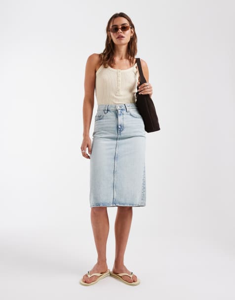 & Other Stories denim midi skirt in light blue wash - view 1
