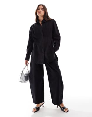 & Other Stories Denim Shirt With Pleat Detail In Black