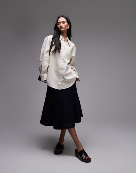 & Other Stories denim  shirt with vintage look embroidery in ecru wash - view 1