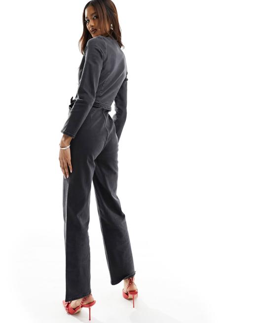 & Other Stories denim wide leg jumpsuit in dark grey wash