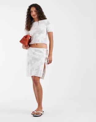 & Other Stories devore floral skirt with side tie detail in white - part of a se