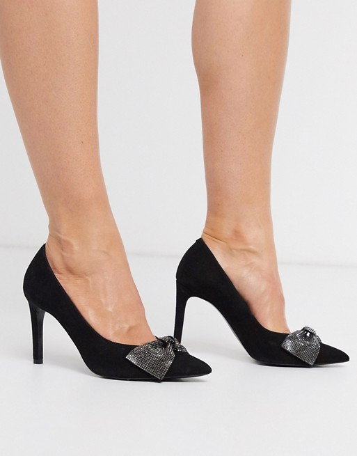 & Other Stories diamante bow suede pumps in black