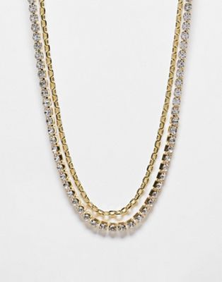 Other Stories &  Diamante Double Layer Necklace In Gold
