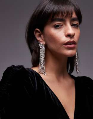 & Other Stories & Other Stories diamante pendant earrings with ear cuff in silver