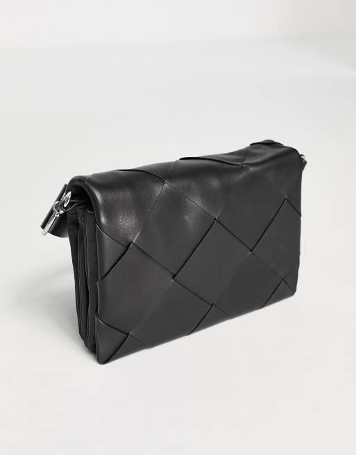  Other Stories geometric braided leather crossbody bag in black