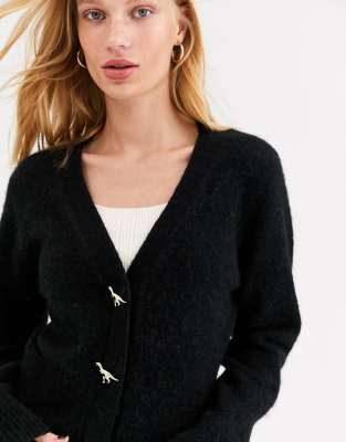 Other Stories dinosaur button knitted cardigan in black