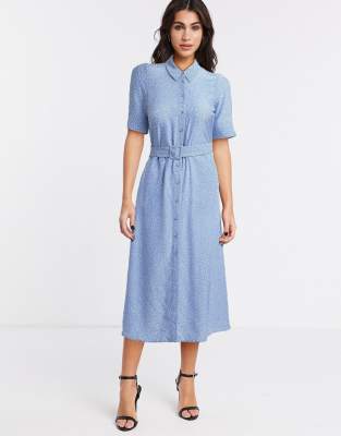 Other Stories & Micro-floral Print Belted Midi Shirt Dress In Blue ...