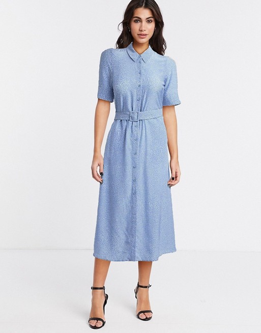 & Other Stories ditsy floral print belted midi shirt dress in blue
