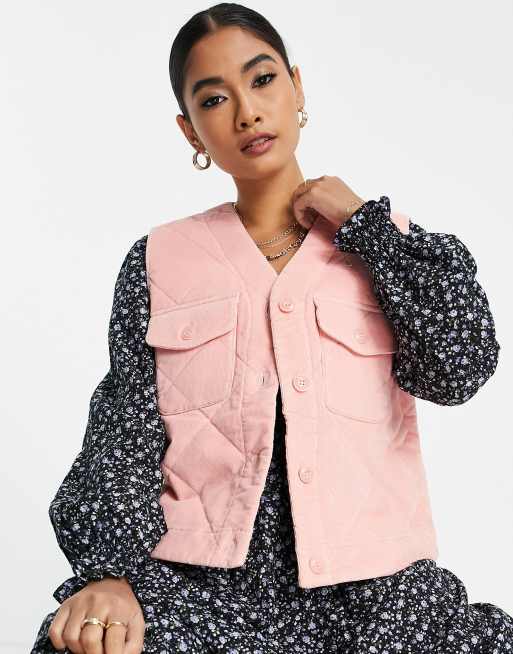 & Other Stories - Doorgestikte bodywarmer van roze corduroy