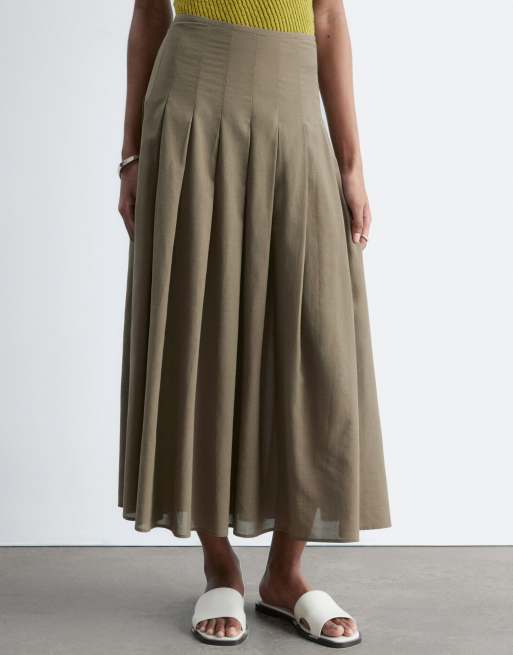 & Other Stories - Doorschijnende geplooide maxi rok in kaki, 2 van 5