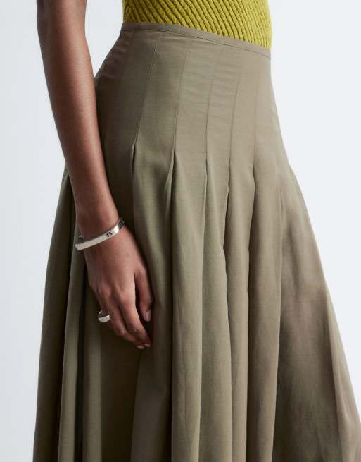 & Other Stories - Doorschijnende geplooide maxi rok in kaki, 4 van 5