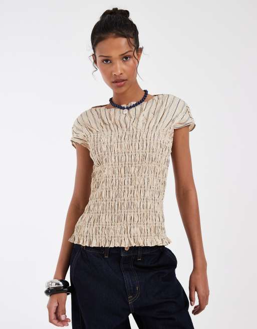 & Other Stories - Doorschijnende top met beige strepen, 4 van 4