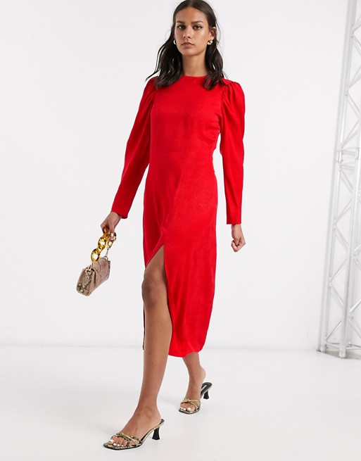 & Other Stories dot jacquard puff sleeve midi dress in red