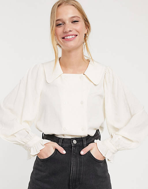 & Other Stories double breasted cuffed sleeve blouse in off-white | ASOS
