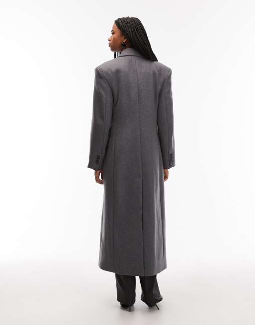 & Other Stories - Double breasted maxi-jas met wollook en schoudervullingen in grijs , 3 van 4