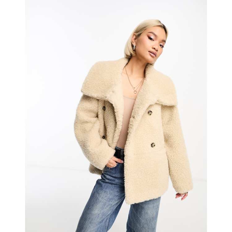  Other Stories short faux shearling jacket in beige - BEIGE