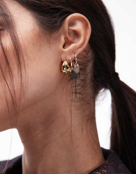 & Other Stories double hoop teardrop stud earrings in gold - view 1