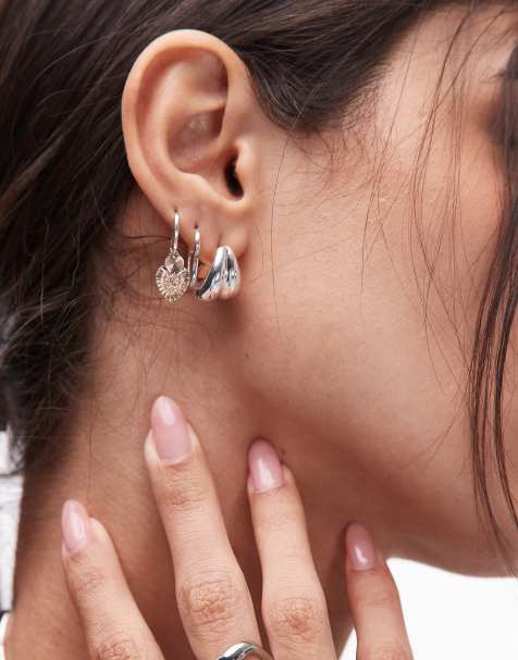 & Other Stories double hoop teardrop stud earrings in silver - view 1