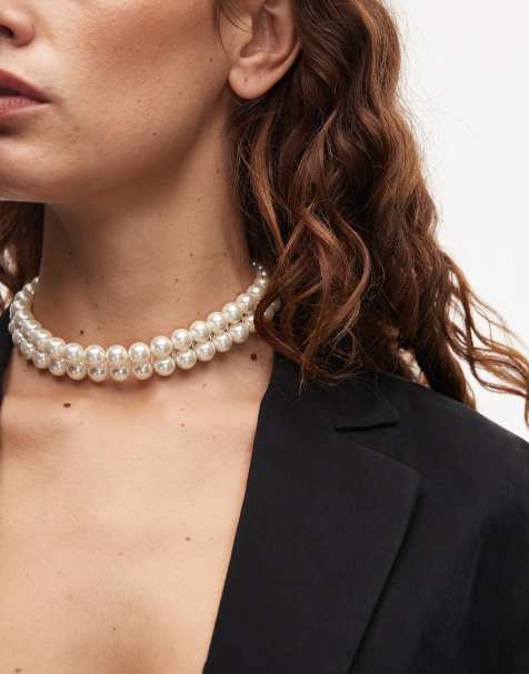 & Other Stories double pearl necklace in white - view 1
