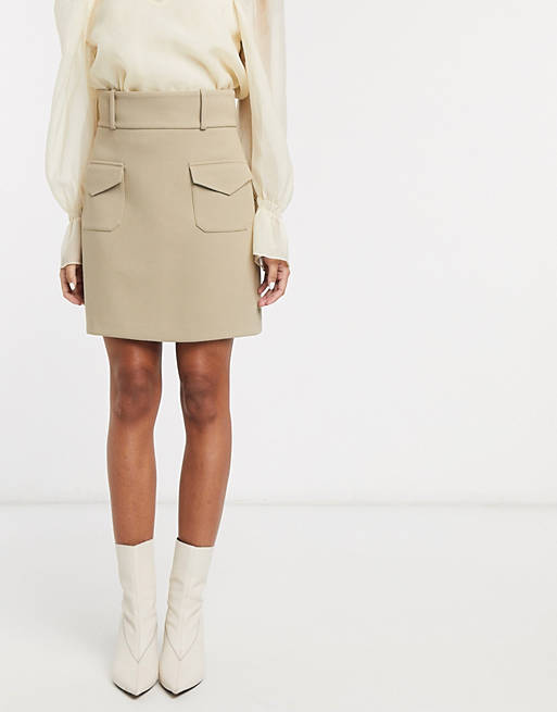 & Other Stories double pocket structured mini skirt in beige