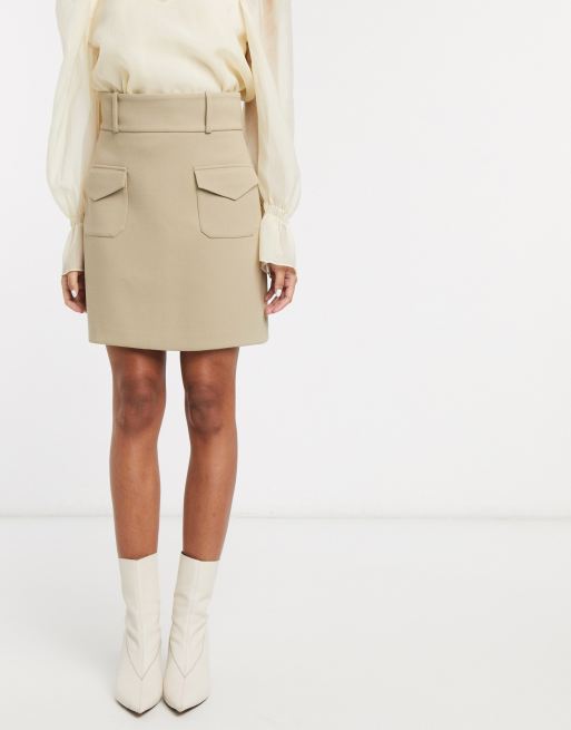 & Other Stories double pocket structured mini skirt in beige