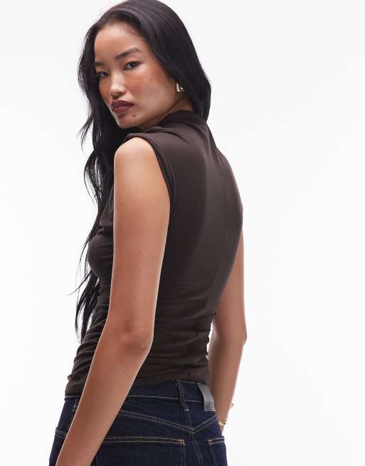 & Other Stories 2-in-1 drape top in brown with removable metal clasp