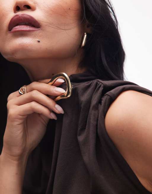 & Other Stories 2-in-1 drape top in brown with removable metal clasp