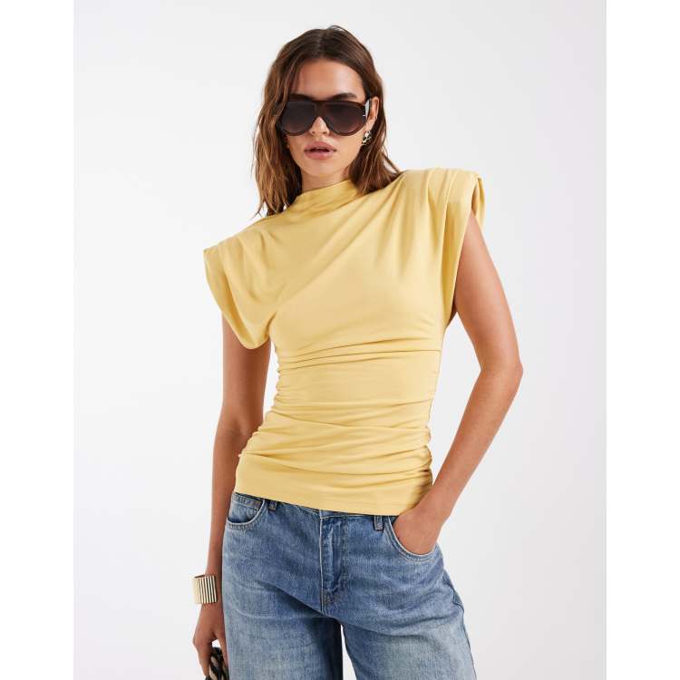 & Other Stories draped cinch waist high neck top in yellow | ASOS