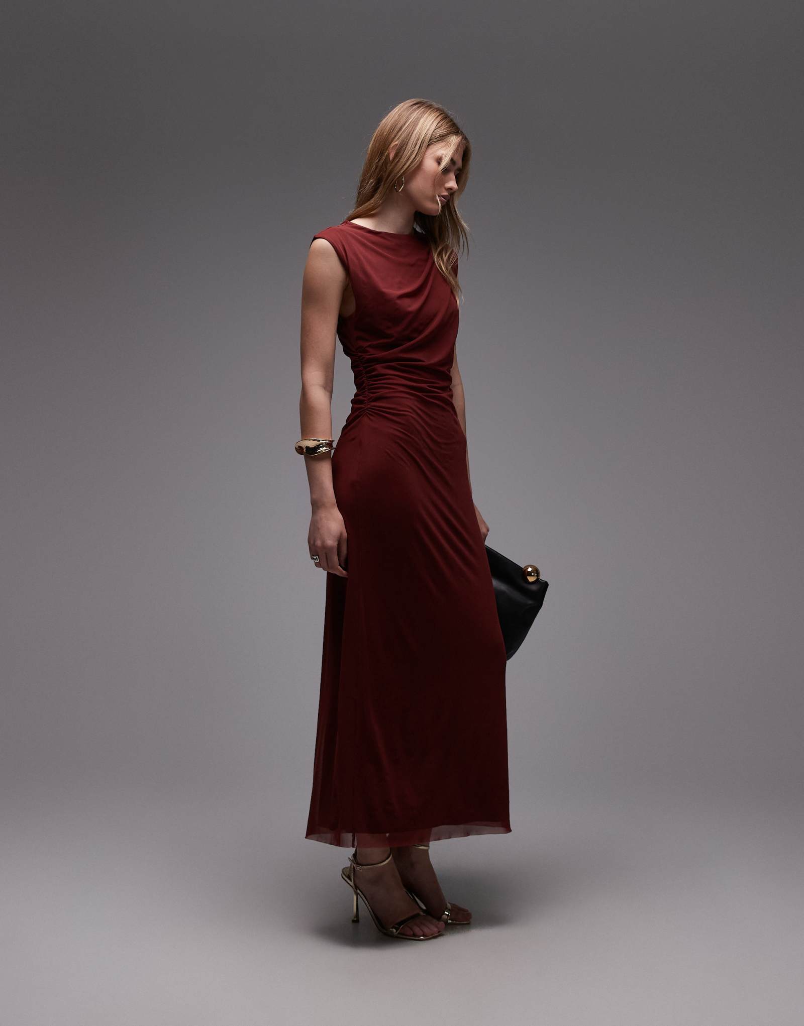 &Other Stories драпированное сетчатое платье мидакси винного цвета