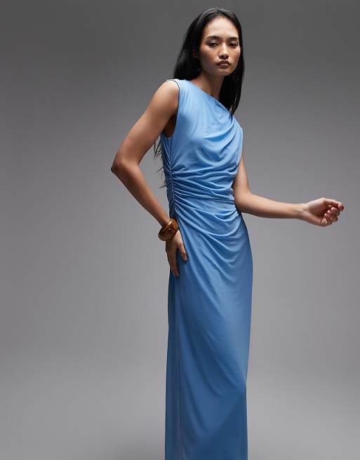 draped midi dress With Brooch Detail (Assorted Colors) Small / Caramel Side slit Averie