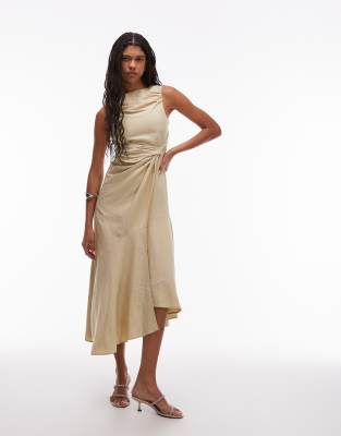 & Other Stories Drapey Midaxi Dress With Asymmetric Flutter Hem In Neutral