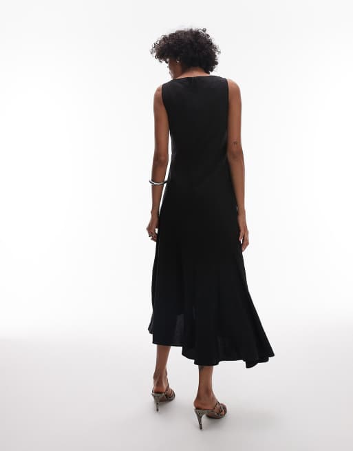 & Other Stories drapey midaxi dress with asymmetric flutter hem in black, 2 of 4