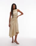 [Other Stories] & Other Stories drapey midaxi dress with asymmetric flutter hem in butter yellow beige-Neutral 34 BEIGE