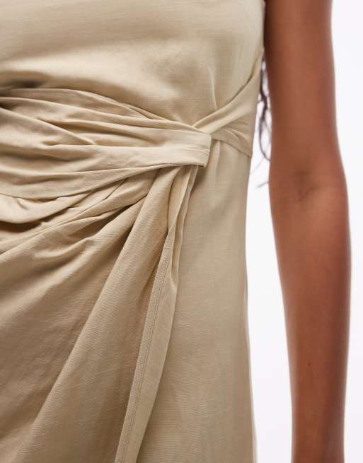 & Other Stories drapey midaxi dress with asymmetric flutter hem in butter yellow beige