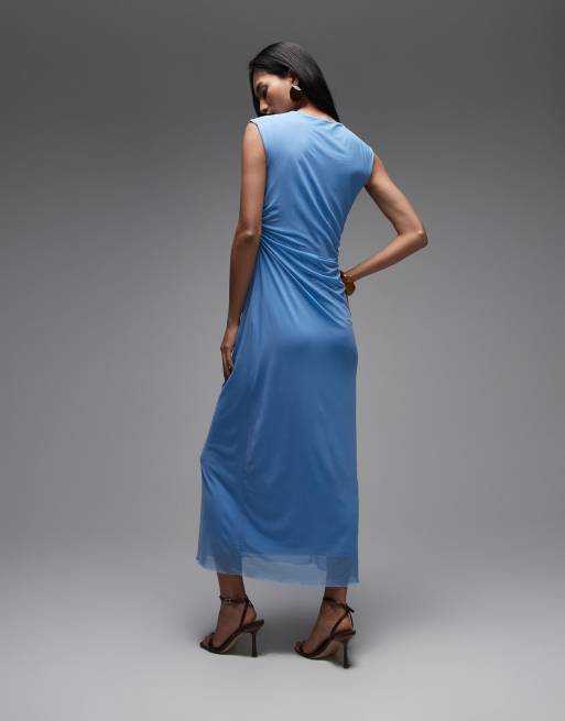 & Other Stories – Drapiertes Midikleid aus Netzstoff in leuchtendem Blau, 4 von 4