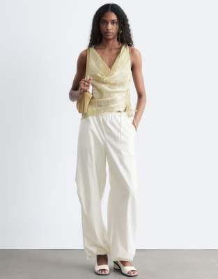 & Other Stories Drawstring Balloon Shape Cotton Pants In White