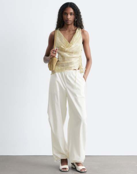 & Other Stories drawstring balloon shape cotton trousers in off white - view 1
