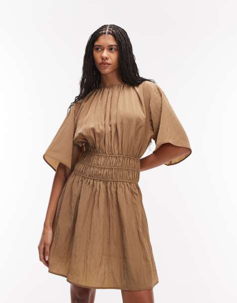 & Other Stories drawstring waist cotton nylon dress in yellow dark