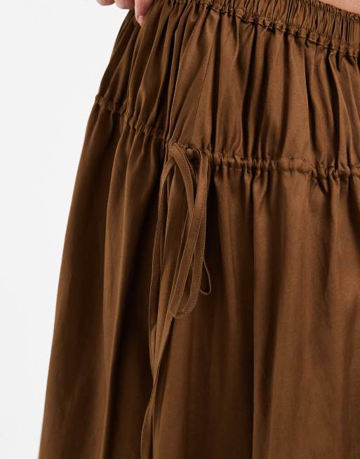 & Other Stories drawstring waist detail maxi skirt in chocolate brown, 4 of 5