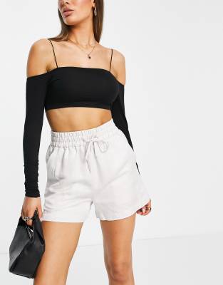 & Other Stories & Other Stories drawstring waist linen shorts in white