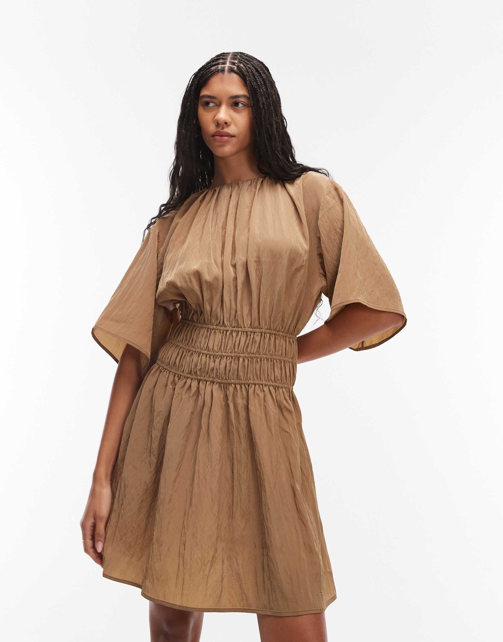 & other stories drawstring waist mini dress in dark yellow