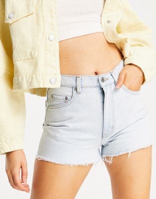 & Other Stories Dream cotton cut off denim shorts in light blue - WHITE