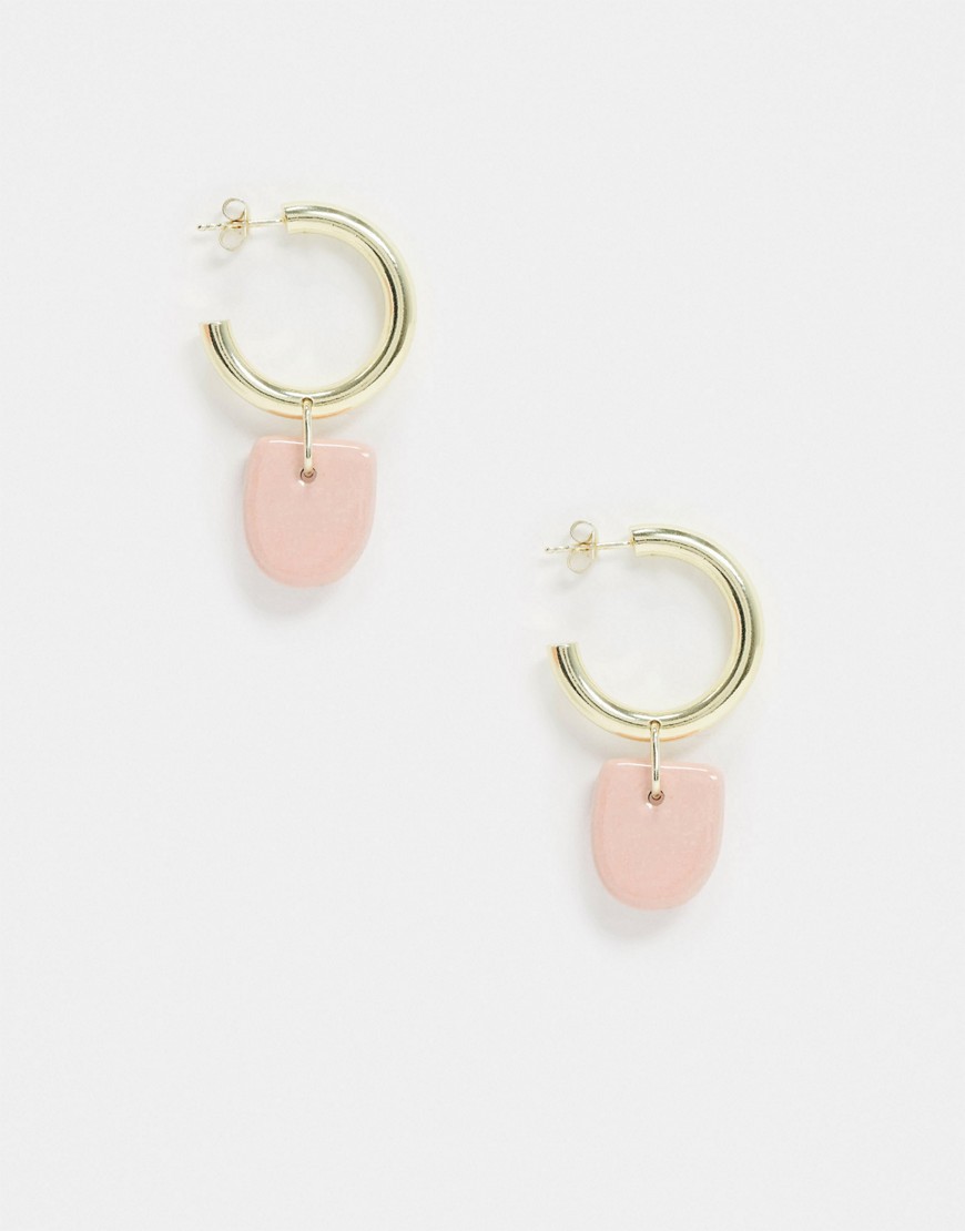 & Other Stories drop pink stone hoop earrings in gold