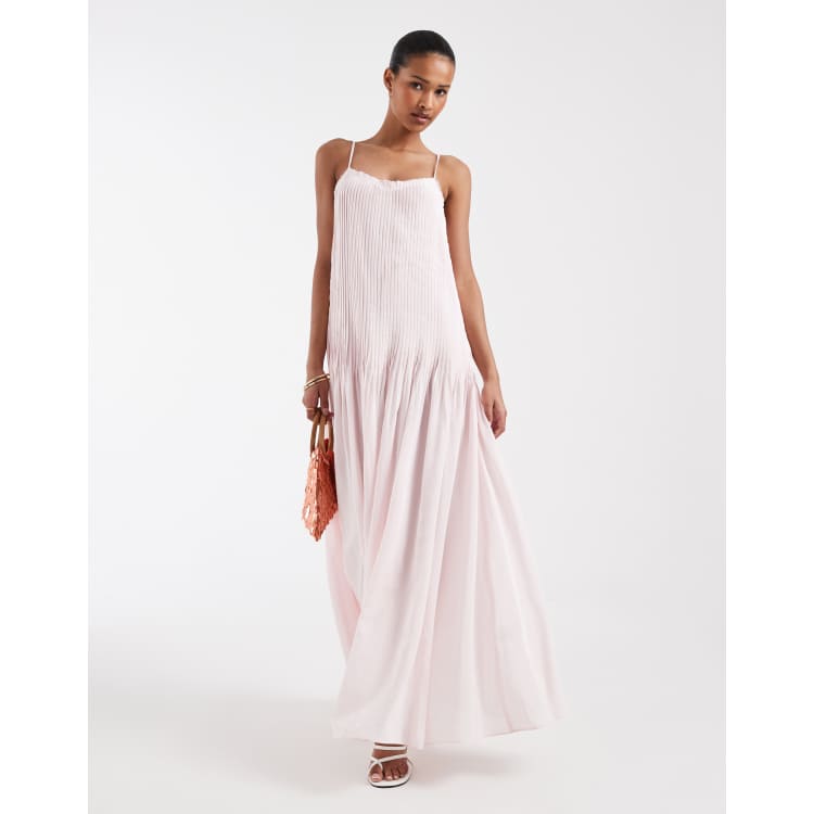 light pink pleated maxi dress Women's Petite Baby Pink Off Shoulder Pleated Maxi Dress