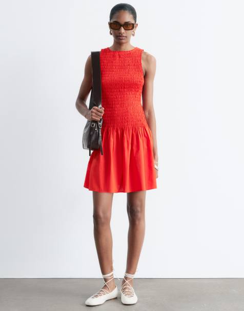 & Other Stories drop waist mini smock dress in red - view 1