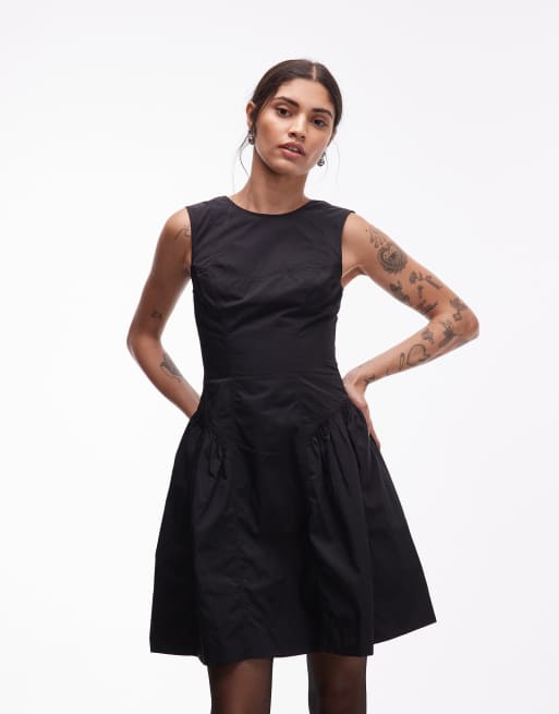 & Other Stories drop waist nylon mini dress with cinched waist in black , 2 of 4
