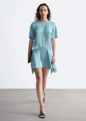 & Other Stories Drop Waist Satin Mini Dress With Hanky Hem In Blue