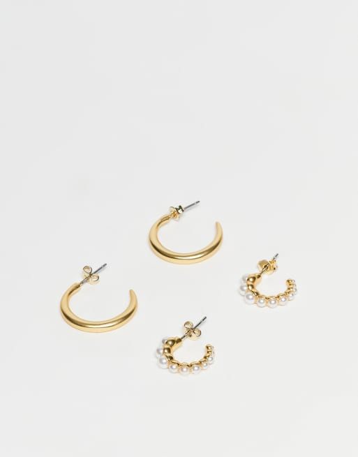 & Other Stories earrings set 2 pack faux pearl hoops and gold-tone hoops