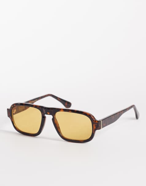 & Other Stories – Eckige Retro-Sonnenbrille in brauner Schildpatt-Optik mit Leinenetui - view 1