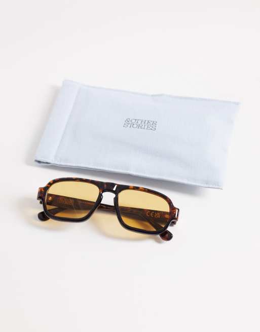 & Other Stories – Eckige Retro-Sonnenbrille in brauner Schildpatt-Optik mit Leinenetui, 3 von 3